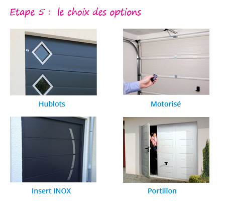 Portes de garage sectionnelles : Hublots - motorisé - Insert INOX - Portillon