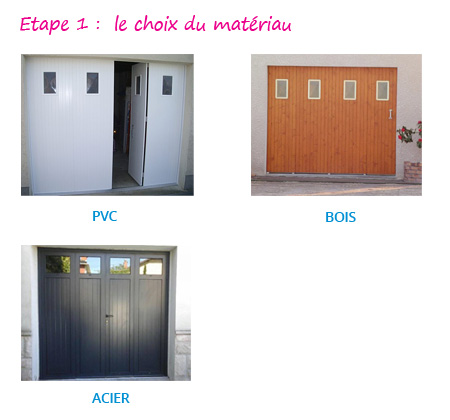 Porte de garage à vantaux : PVC - BOIS - ACIER